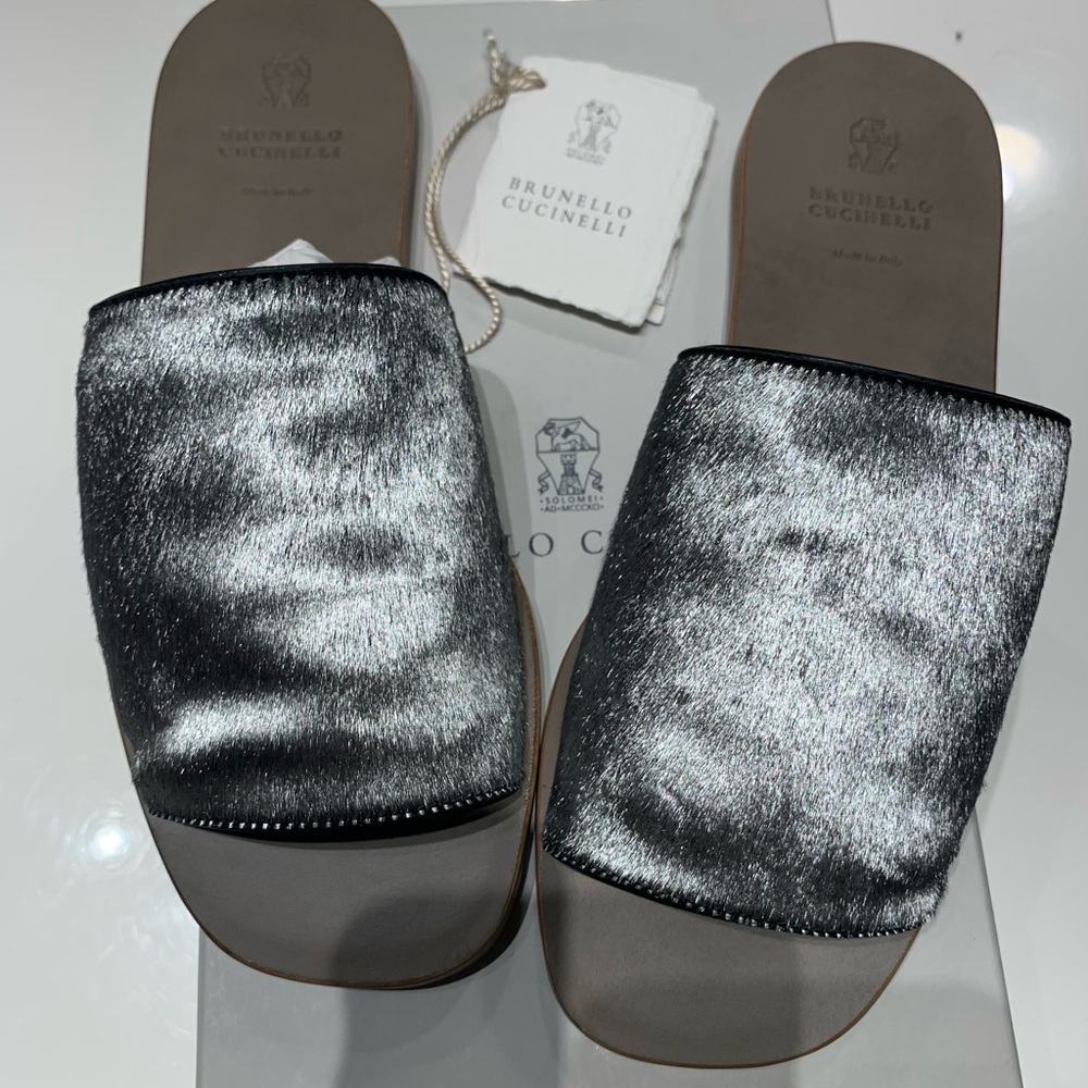 BRUNELLO CUCINELLI NEW!!!! Flat Metallic Sandals
